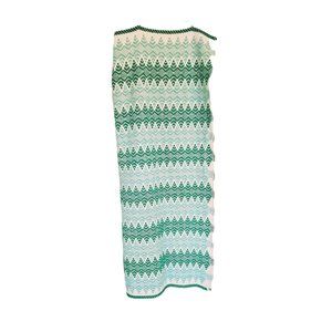 Swedish Woven Afghan cream green and‎ blue geometric design 57x48